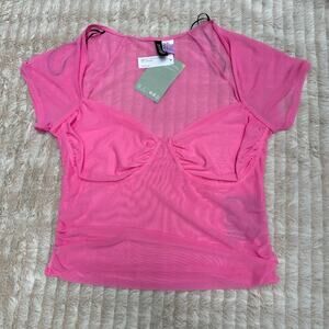 H&M Pink Gathered Bustier Top Shirt Medium Bubblegum Sheer Mesh Barbiecore